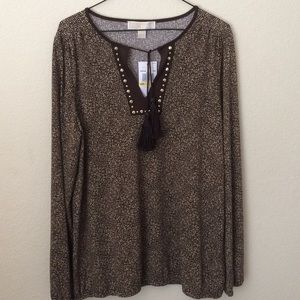 MICHAEL Michael Kors Tassel Neck Tie Top